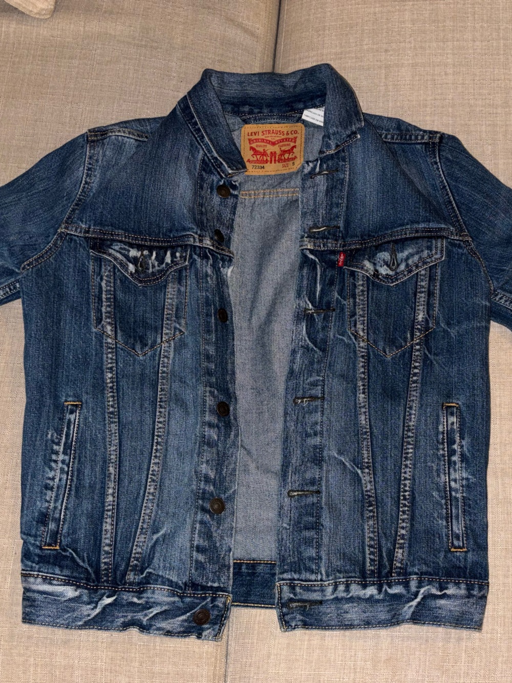 Levi's Small Blue Denim Jacket with Tan Leather Patch